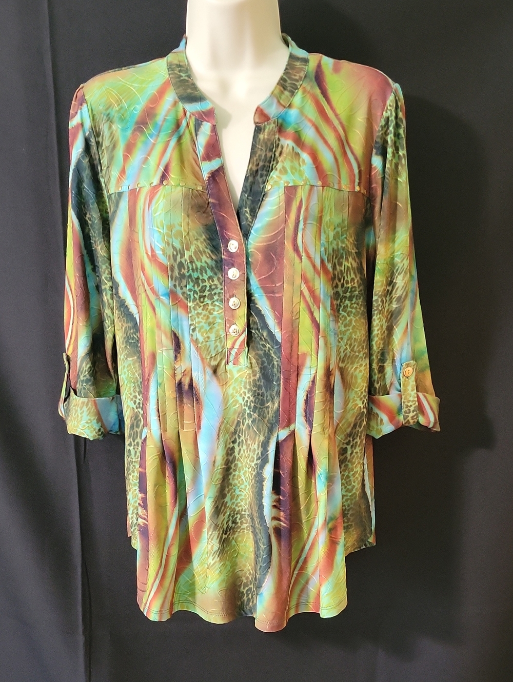 Cocomo Women's Multicolor Patterned Blouse - Green Mix, Size S